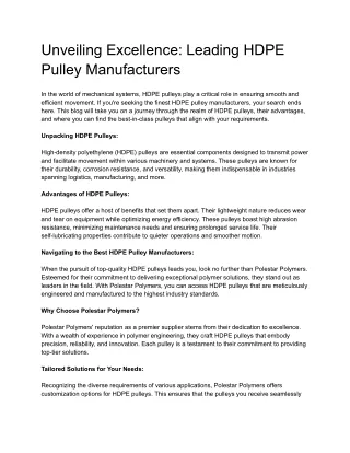 Unveiling Excellence_ Leading HDPE Pulley Manufacturers