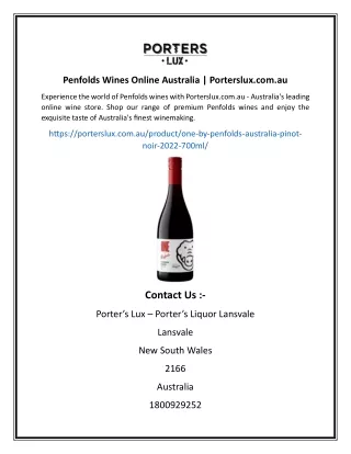 Penfolds Wines Online Australia | Porterslux.com.au