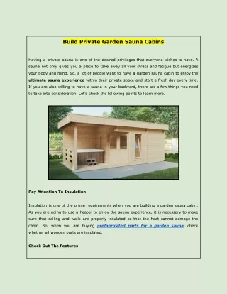 Build Private Garden Sauna Cabins