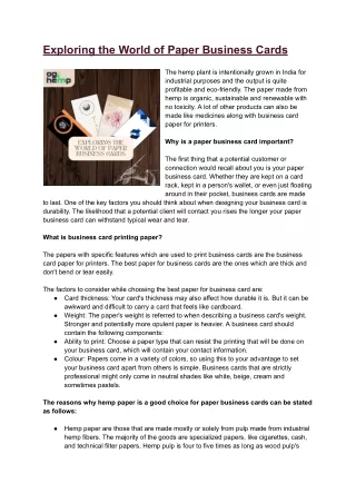 Exploring the World of Paper Business Cards | OG hemp