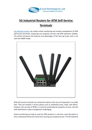 5G Industrial Routers for ATM Self-Service Terminals