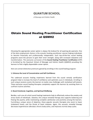 Obtain Sound Healing Practitioner Certification at QSMH2