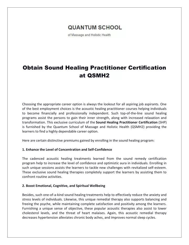 PPT Obtain Sound Healing Practitioner Certification at QSMH2