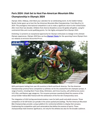 Paris 2024 Utah Set to Host Pan-American Mountain Bike Championship in Olympic 2024