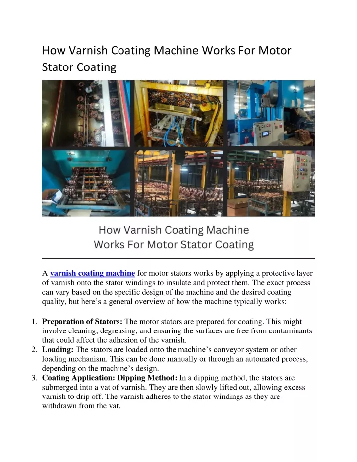 how varnish coating machine works for motor