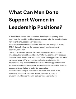 What Can Men Do to Support Women in Leadership Positions