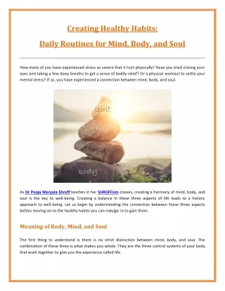 Establishing Good Habits for One's Soul, Mind, and Body