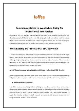 Common mistakes to avoid when hiring for Professional SEO Services