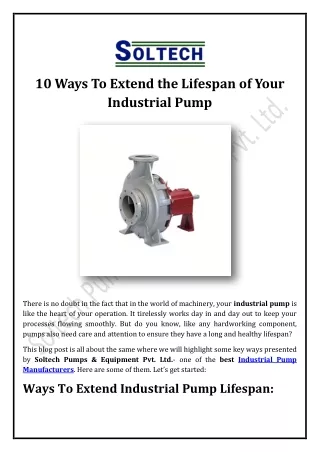 10 Ways To Extend the Lifespan of Your Industrial Pump