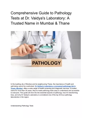 Comprehensive Guide to Pathology Tests at Dr. Vaidya's Laboratory