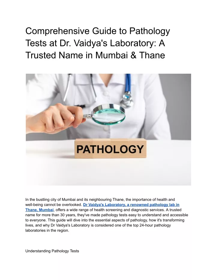 comprehensive guide to pathology tests