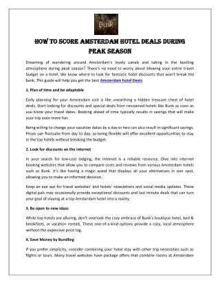 How to Score Amsterdam Hotel Deals During Peak Season