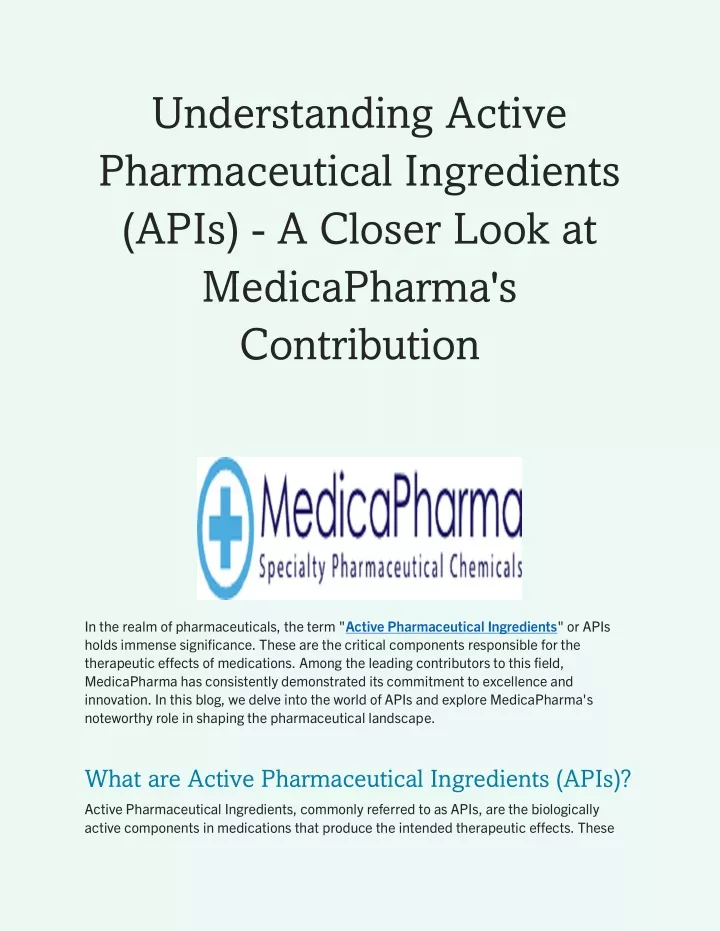 PPT - Understanding Active Pharmaceutical Ingredients (APIs) A Closer ...