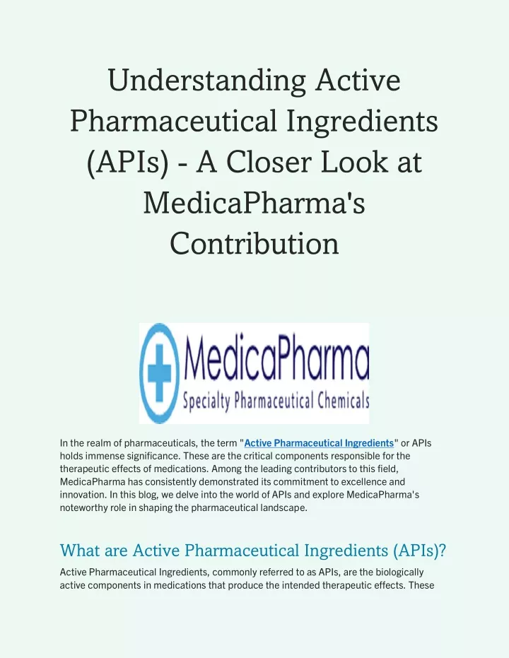understanding active pharmaceutical ingredients