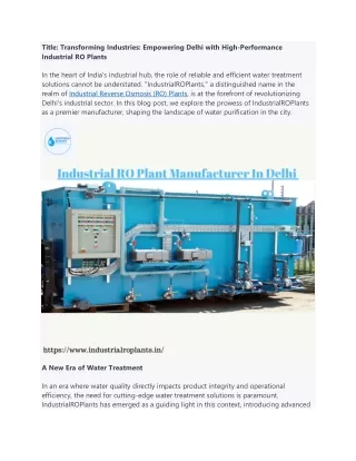 Industrial RO Plant Manufacturer In Delhi (1)