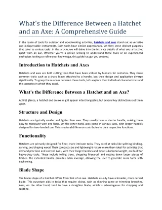 What's the Difference Between a Hatchet and an Axe: A Comprehensive Guide