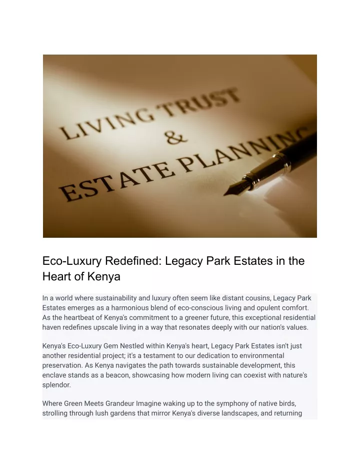eco luxury redefined legacy park estates