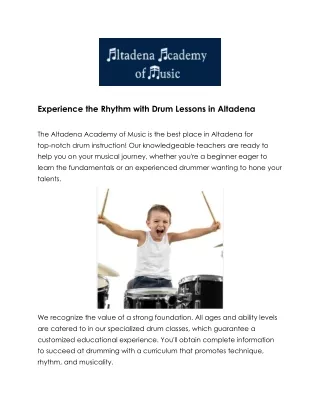 Enroll in Dynamic Drum Lessons in Altadena to Unlock Your Rhythm