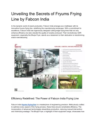 Unveiling the Secrets of Fryums Frying Line by Fabcon India
