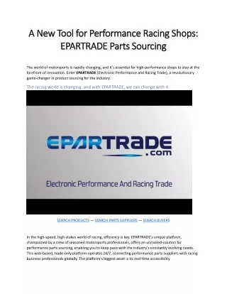 A New Tool for Performance Racing Shops EPARTRADE Parts Sourcing
