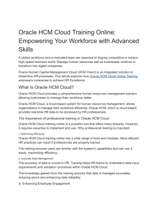 Oracle HCM Cloud Training Online_ Empowering Your Workforce with Advanced Skills