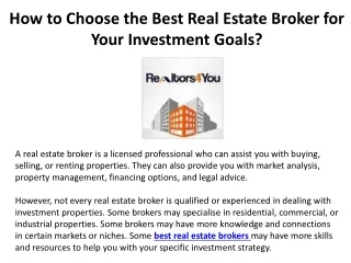 How to Choose the Best Real Estate Broker for Your Investment Goals?