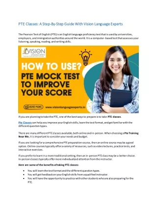 PTE Classes: A Step-By-Step Guide With Vision Language Experts