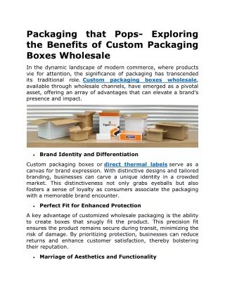 Packaging that Pops- Exploring the Benefits of Custom Packaging Boxes Wholesale