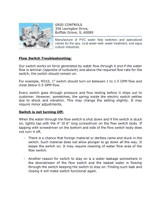 Flow Switch Troubleshooting |Grid Controls