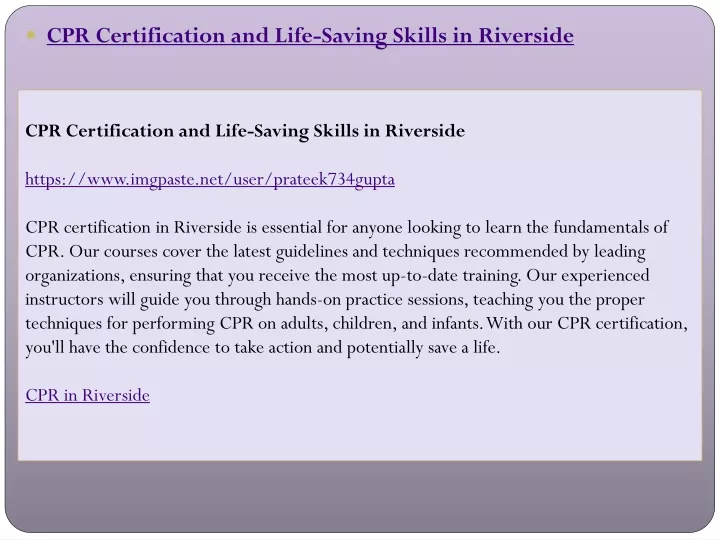 cpr certification and life saving skills in riverside