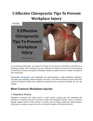 5 Effective Chiropractic Tips To Prevent Workplace Injury