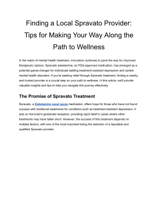 Finding a Local Spravato Provider_ Tips for Making Your Way Along the Path to Wellness