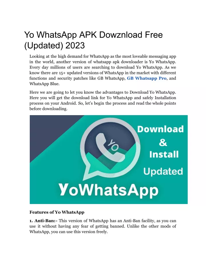 yo whatsapp apk dowznload free updated 2023