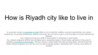 how is riyadh city like to live in