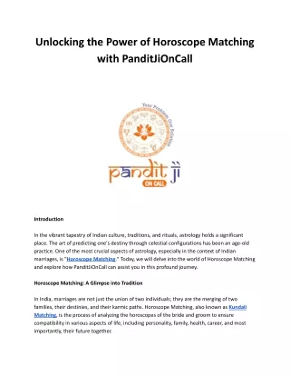 Unlocking the Power of Horoscope Matching with PanditJiOnCall