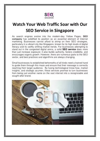 Watch Your Web Traffic Soar with Our SEO Service in Singapore