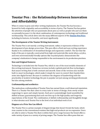 Toustar Pen :  the Relationship Between Innovation and Affordability