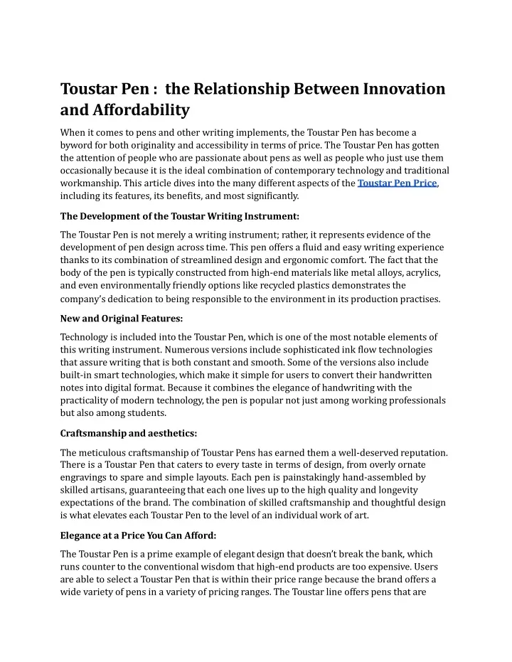 toustar pen the relationship between innovation