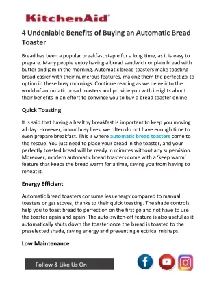 4 Undeniable Benefits of Buying an Automatic Bread Toaster