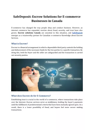 Safedeposit Escrow Solutions for E-commerce Businesses in Canada