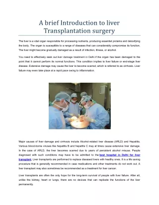 A brief introduction to liver transplantation surgery