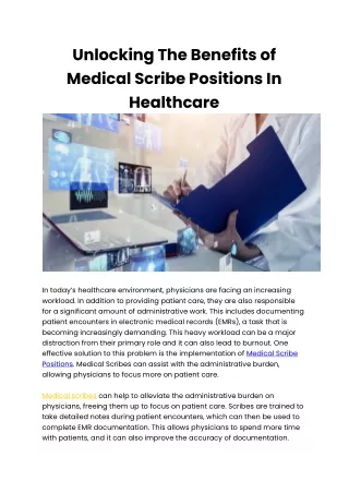 Medical Scribe Positions - Kickstart Your Healthcare Career Today
