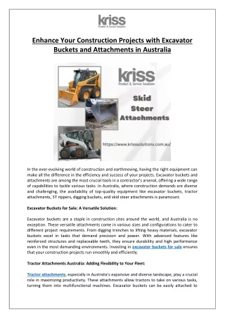 Enhance Your Construction Projects with Excavator Buckets and Attachments in Australia