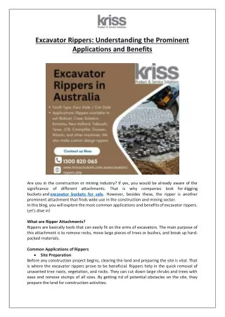 Excavator Rippers- Understanding the Prominent Applications and Benefits