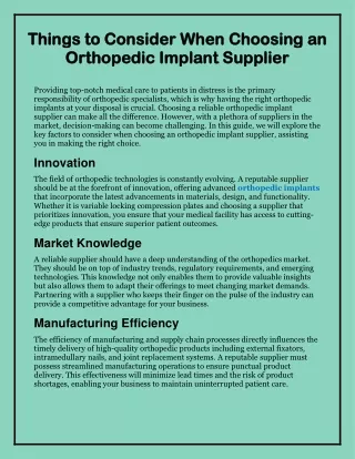 Things to Consider When Choosing an Orthopedic Implant Supplier