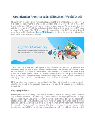 Optimization Practices A Small Business Would Need!