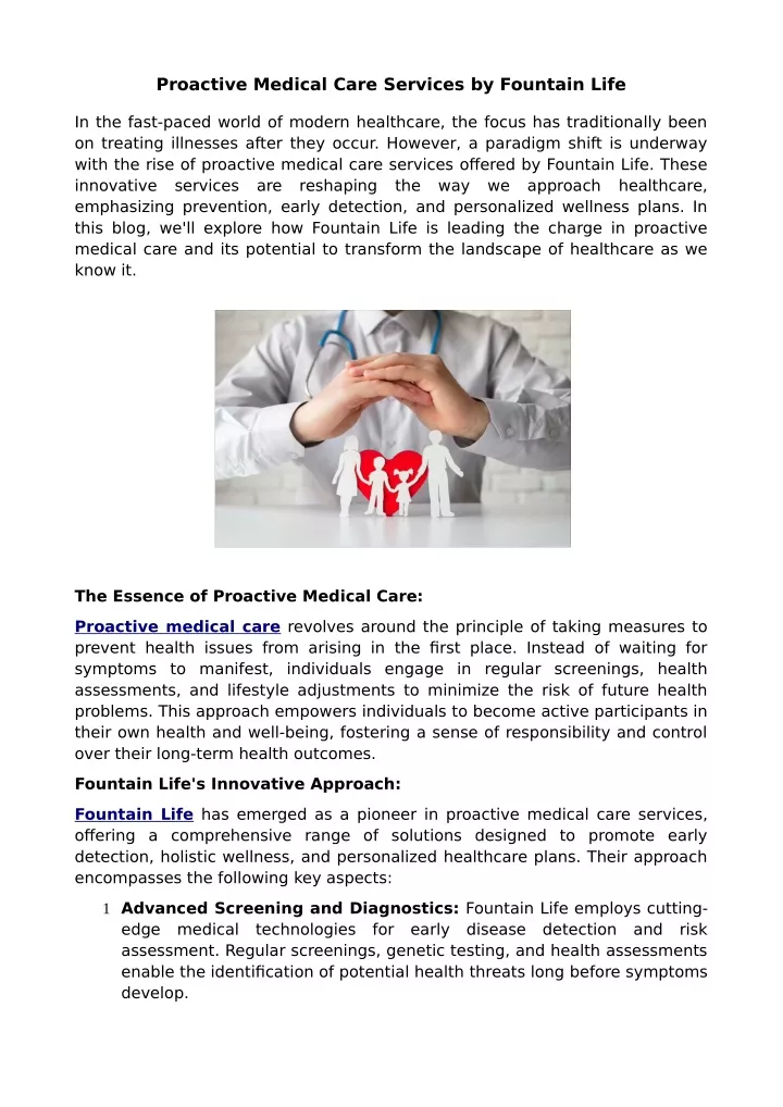 proactive medical care services by fountain life