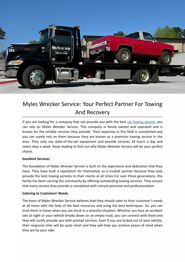 myles wrecker service your perfect partner