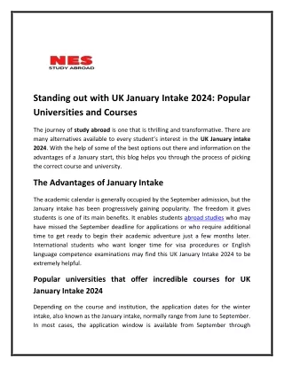 Standing out with UK January Intake 2024 _ Popular Universities and Courses