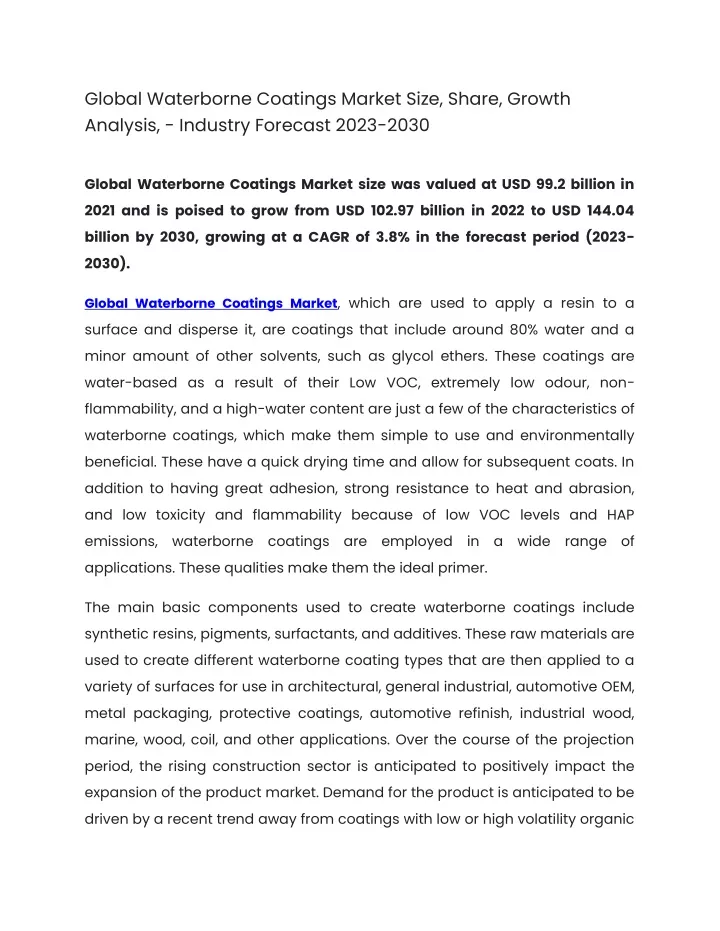 global waterborne coatings market size share